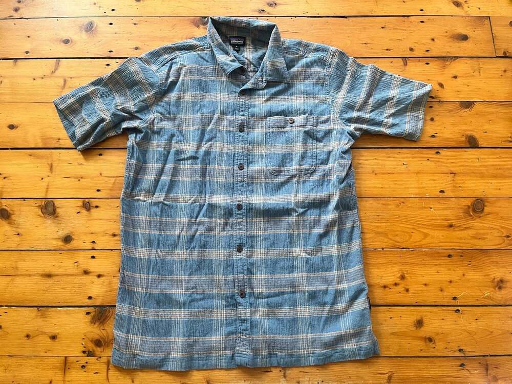Patagonia A/C Shirt Size XL Blue Plaid Organic Cotton Short Sleeve Button